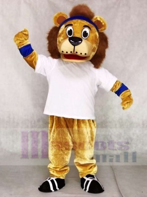 Lenny The Lion with White Vest and Blue Head Band Mascot Costumes Animal 