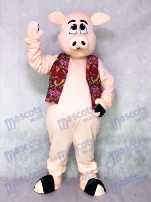 Pig Piglet Hog with Hawaiian Vest Mascot Costume