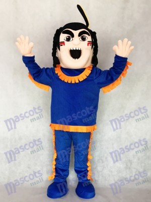 Brave Indian in Blue with Orange Strim Mascot Costume People