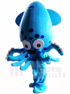 Cute Cartoon Blue Squid Fish Aquarium Mascot Costumes 