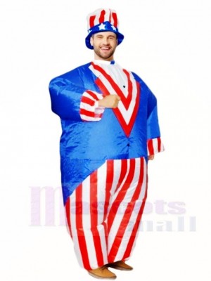 American US Flag Uncle Sam Independence Day Inflatable Halloween Blow Up Costumes for Adults