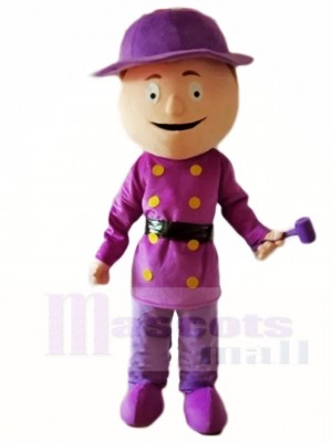 Purple Shirt Builder Construction Man with Hammer Mascot Costumes People