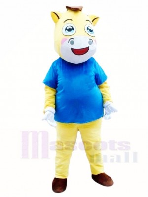 Cute War Horse in Blue Shirt Mascot Costumes Animal 