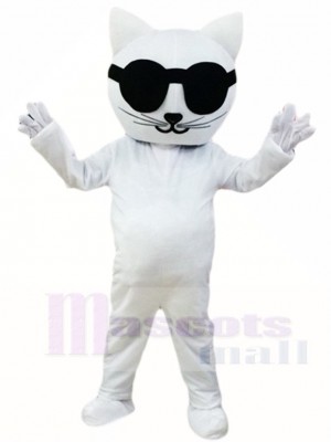 White Cat with Sunglasses Mascot Costumes Cartoon