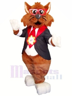 Brown Cat with Glasses Mascot Costumes Cartoon