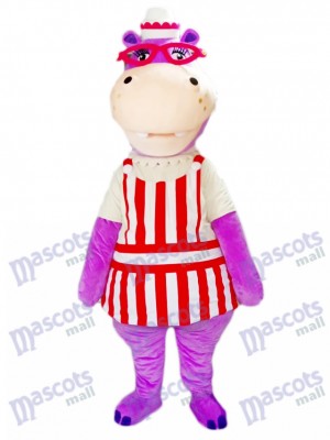 Purple Hippo Hippopotamus with Glasses Mascot Costume Animal 