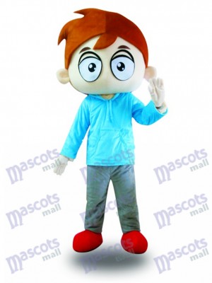 Blue Shirt Big Eyes Boy Mascot Costume Cartoon 