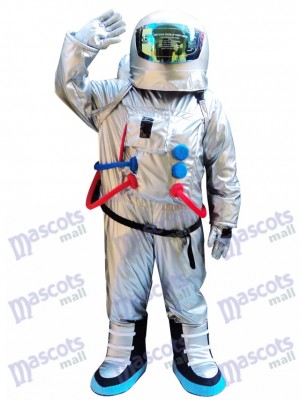 Silver Astronaut Space Suit with Backpack Mascot Costume 