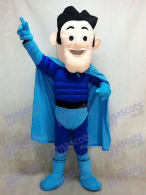 Super Hero with Blue Cloak Mascot Costume