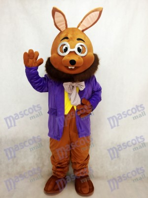 Easter Mr. Brown Bunny with Purple Tuxedo Mascot Costume