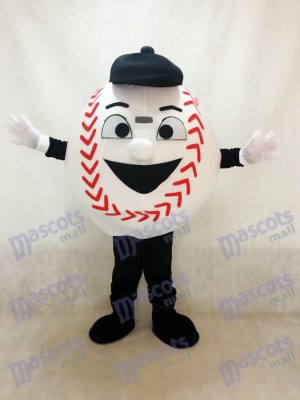 Adult White Baseball with a Black Hat Mascot Costume