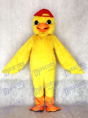 Adult Cute Yellow Chick Mascot Costume with Red Hat Animal 
