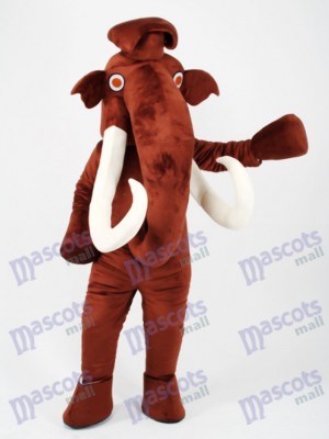 Brown Mammoth Elephant with Long Tusk Mascot Costume