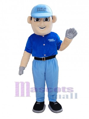 Blue Digger Man Mascot Costume People