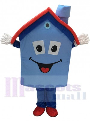 Blue Housing House Mascot Costume Real Estate