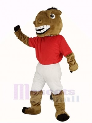 New Central's Buddy Broncho Horse in Red Jersey Mascot Costume