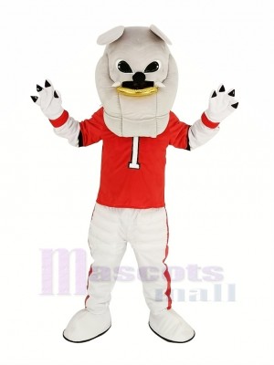 Gray Bulldog in Red Coat Mascot Costume Animal