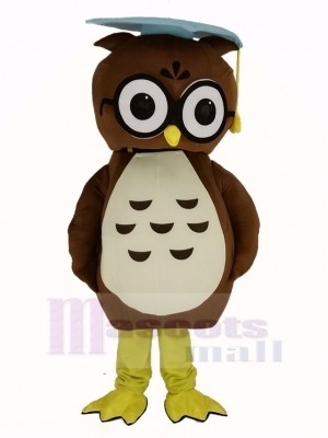 Brown Doctor Owl with Blue Cap Mascot Costume