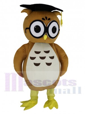 Brown Doctor Owl with Black Hat Mascot Costume
