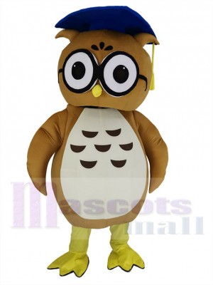 Brown Doctor Owl with Blue Hat Mascot Costume Animal