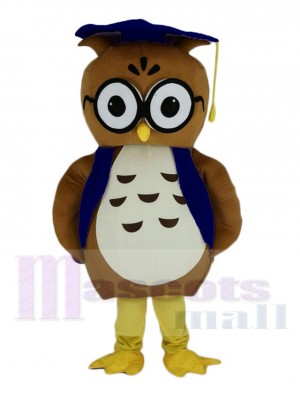 Brown Doctor Owl with Blue Hat Mascot Costume