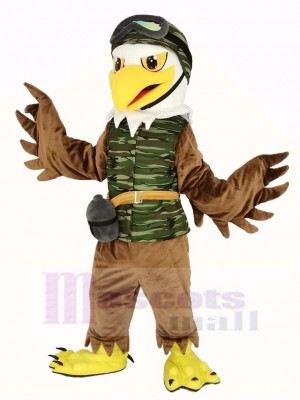 Cool Brown Eagle in Camouflage Vest Mascot Costume