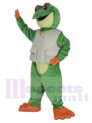 Green Tree Frog in White Vest Mascot Costume Animal