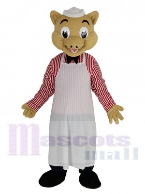 Chef Pig in White Apron Mascot Costume