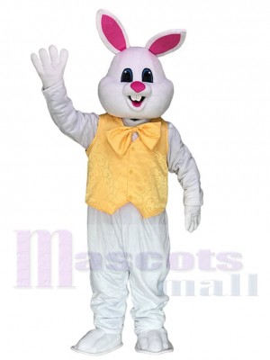 White Bunny Easter Rabbit with Yellow Bow and Vest Mascot Costumes Animal