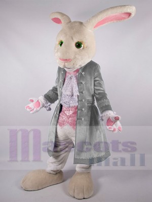 Easter Bunny Rabbit Mascot Costume Cartoon wearing Light Grey Jacket