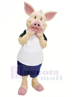 Pink Pig with White Suit Mascot Costumes Cheap