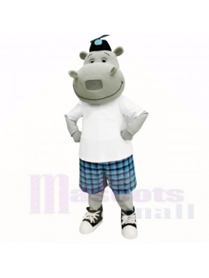 Sunny Hippo with White Shirt Mascot Costumes Cartoon
