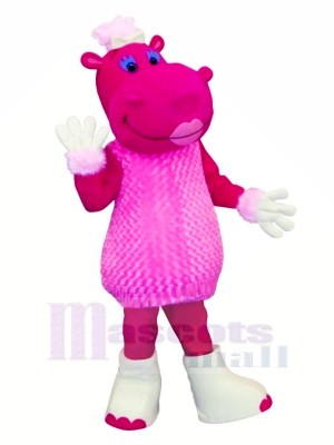 Pink Hippo in Dress Mascot Costumes Cartoon