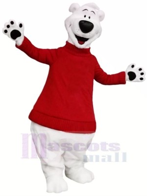 Polar Bear with Red Sweater Mascot Costumes Adult