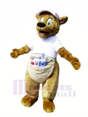 Brown Kangaroo with White T-shirt Mascot Costumes