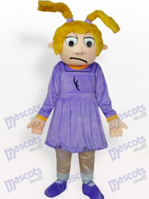 Purple Sad Girl Cartoon Adult Mascot Costume