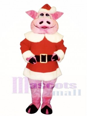 Hog with Santa Coat & Hat Christmas Mascot Costume Animal 