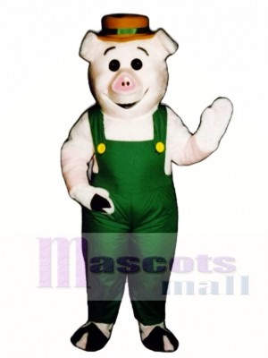 Farmer Piglet Pig Hog with Overalls & Hat Mascot Costume Animal 