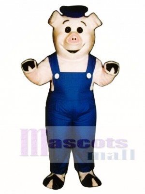 Cute Sailor Piglet Pig Hog with Overalls & Hat Mascot Costume Animal 