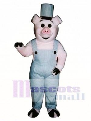 Worker Piglet Pig Hog with Overalls & Hat Mascot Costume Animal 