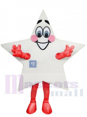Smiley White Star Mascot Costume Cartoon