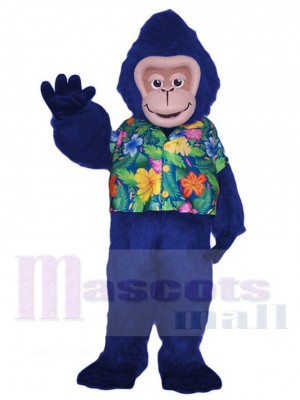 Blue Gorilla Monkey in Floral Shirt Mascot Costume