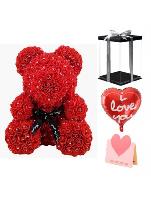 Diamond Red Rose Teddy Bear Flower Bear Best Gift for Mother's Day, Valentine's Day, Anniversary, Weddings and Birthday