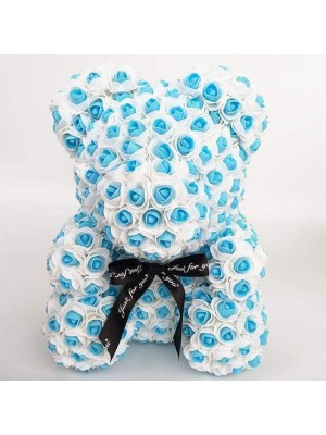 Newstyle Blue Rose Teddy Bear Flower Bear Best Gift for Mother's Day, Valentine's Day, Anniversary, Weddings and Birthday