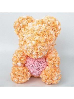 Newstyle Orange Rose Teddy Bear Flower Bear with Pink Heart Best Gift for Mother's Day, Valentine's Day, Anniversary, Weddings and Birthday