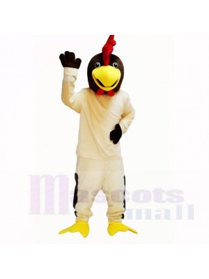 Friendly Beige Chicken with White Shirt Mascot Costumes Cartoon