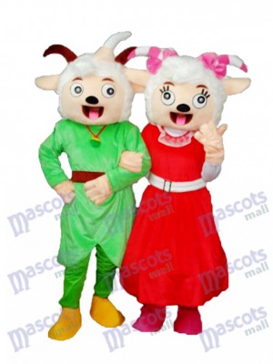 Laughing Mmouth Pleasant Goat & Beauty Sheep Mascot Adult Costume Animal 