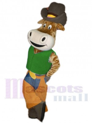 Funny Cowboy Ox Cattle in Green Shirt Mascot Costume