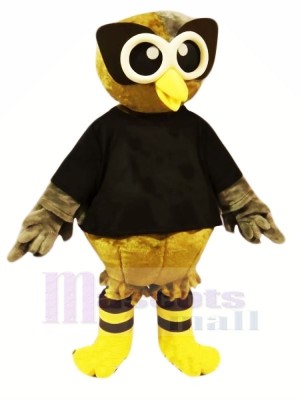 Brown Owl with Black T-shirt Mascot Costumes Cartoon	