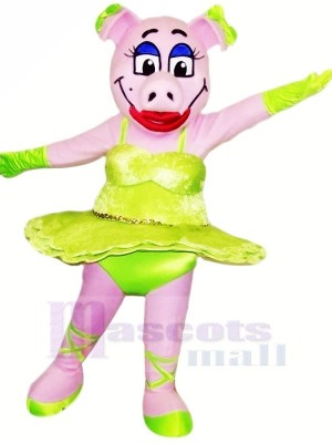 Dancing Pig with Green Skirt Mascot Costumes Animal